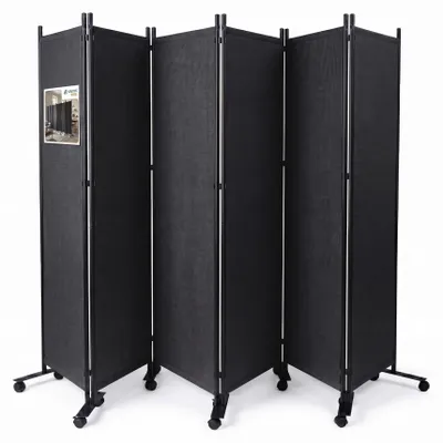 Zdjęcie produktu dla VOUNOT® Parawan dzielący pomieszczenie, 6-częściowy, na kółkach, wolnostojący, 340 x 30 x 164 cm, antracytowy