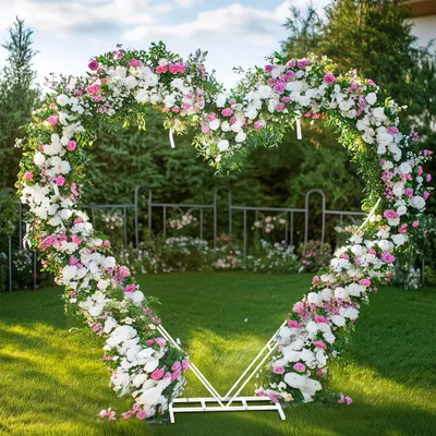 Produktbild von WISFOR svadobný oblúk 207x200cm tvar srdca pozadie rám kov balón dekorácie foto kabína DIY železo kvetina rám manželstvo oblúk pre svadobné party dekorácie