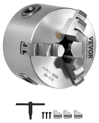 Zdjęcie produktu dla VEVOR 3-szczękowy uchwyt tokarski 80 mm Samocentrujący uchwyt wiertarski Zakres mocowania 2-63 mm Odwracalne szczęki HT300 Materiał do tokarek do drewna i metalu