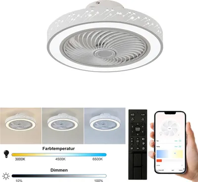 Immagine prodotto di Lampade da soffitto con ventilatore da 72 W, ventilatore da soffitto con illuminazione a stella Ø 46 cm, 6 velocità di ventilazione con telecomando e app, regolazione dell'intensità luminosa dal 10% al 100% e timer