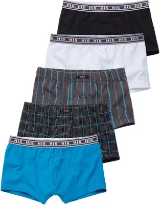 Produktbild von H.I.S. Boxer Boxershorts für Jungen 5 -teilig weiß, schwarz, blau, kariert, gestreift Größe 146/152