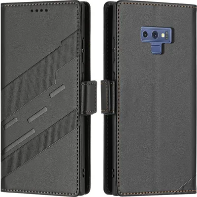 Produktbild von Hülle für Samsung Galaxy Note 9, Kunstleder Brieftaschen Handyhülle mit Kartenfach und Standfunktion Schwarz