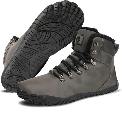 Image de VEXITO - Bottes d'hiver pour femmes, style barefoot, imperméables, chaudes, en cuir PU, grises, taille 40