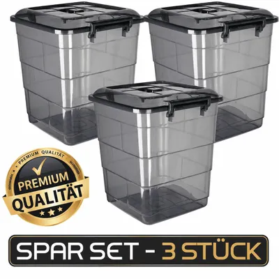 Produktbild von Kunststoffbox 3er Set Aufbewahrungsbox mit Deckel 16 Liter Regalbox Behälter Box