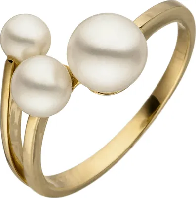 Produktbild von Ring Damenring mit 3 Süßwasser Perlen 585 Gold Gelbgold Fingerring Damen Innenumfang 56mm Ø17.8mm