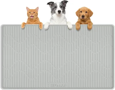 Productafbeelding van Voedermat Huisdier - Eetmat Hond Kat - Schoon Eten - Verhoogde Rand - 71 x 56 cm - Grijs