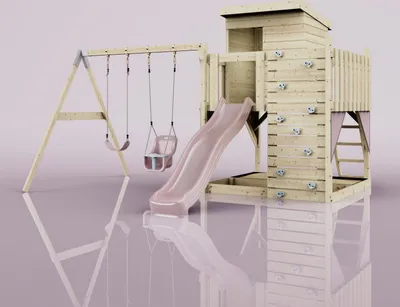 Produktbild von OutdoorToys Spielturm Björn aus Holz in Rosa Altrosa, mit Babyschaukel
