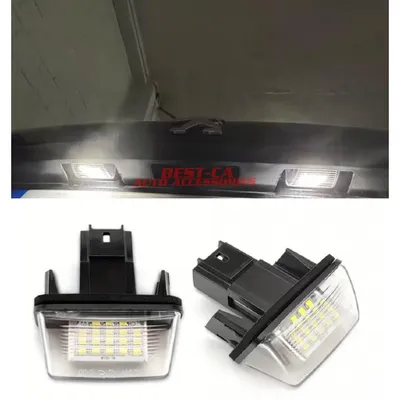 Image de Éclairage LED pour plaque d'immatriculation Compatible avec Peugeot 206, 207, 307, 308, 406, 407, 5008, Partner ; Citroën C3, C4, C5, BERLINGO, XSARA, SAXO