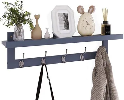Obrázok produktu pre Závesná bambusová polica 74 cm s 5 dvojitými háčikmi, sivá