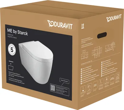 Immagine prodotto di Duravit ME by Starck Ensemble de WC suspendu, Rimless, Durafix, abaissement automatique, 570mm, blanc ultra-brillant avec DuraShield, 452909AAA1, 452909AAA1