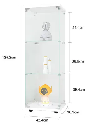Produktbild von Vitrinenschrank - Stehende Glasvitrine - 3 Ebenen - 1 Tür - Glas - Holzwerkstoffrahmen - Weiß