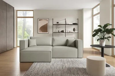 Produktbild von Furnisell L Form Sofa Velour Ecksofa Bettkasten Schlaffunktion "KEYMON L", Hellgrau