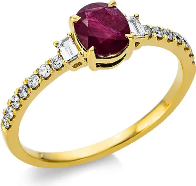Produktbild von Ring aus 750 Gelbgold Saphir 0,78ct rot 16 Diamanten 0,21ct TW-SI B:8,4mm Innenumfang 54mm  Ø17.2mm