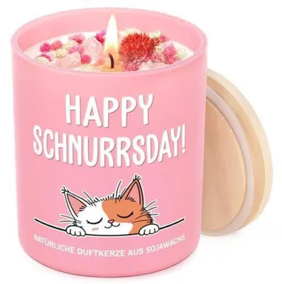 Image de Bougie parfumée à la cire de soja, parfum lavande, avec des cristaux, idéale pour les amoureux des chats, cadeau d'anniversaire