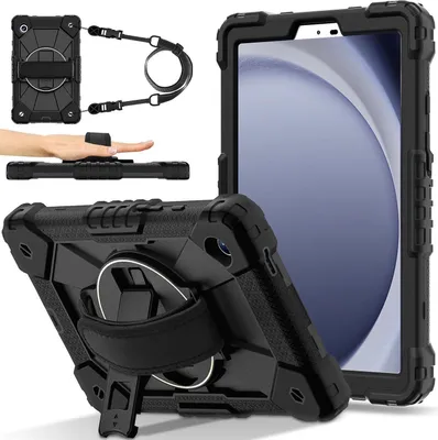 Produktbild von Robot Hybrid Hülle für Samsung Galaxy Tab A11 mit Halter & Schultergurt Schwarz