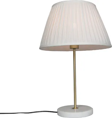 Produktbild von QAZQA - Retro Retro Tischlampe Messing mit Plissee Schirm Creme 35 cm - Kaso I Wohnzimmer I Schlafzimmer - Stahl Rund - LED geeignet E27