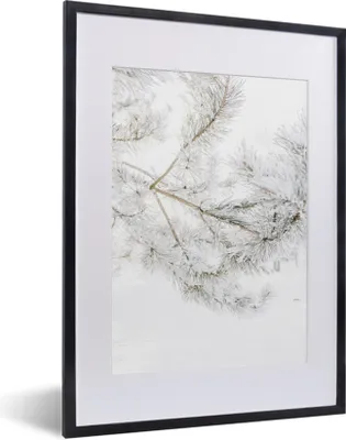 Produktbild von MuchoWow® Gerahmtes Poster Winter - Schnee - Zweige 30x40 cm - Poster mit Schwarzem Bilderrahmen Wandposter Rahmen Foto Bilder - Wandposter Schlafzimmer