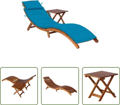 Produktbild von The Living Store Sonnenliege mit Tisch und Auflage Massivholz Akazie