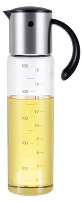 Image de INF Bouteille Beak Pour 500ml - Distributeur d'huile d'olive en verre borosilicaté haute avec bec automatique inox à clapet, argent
