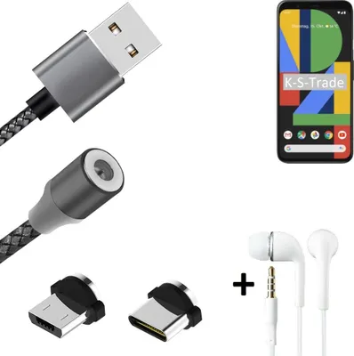Produktbild von K-S-Trade® Hochwertiges Magnet-Lade-kabel Sync-Kabel Daten-Kabel + Kopfhörer kompatibel mit Google Pixel 4 mit USB-Typ-C-Anschluss und