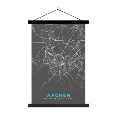 Produktbild von MuchoWow® Textilposter Stadtplan - Aachen - Deutschland - Karte 60x90 cm mit schwarzem Rahmen - Poster Wohnzimmer