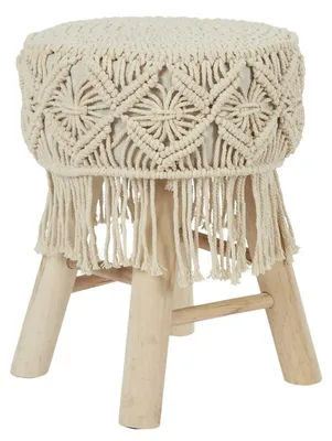 Produktbild von Beistellhocker Modell Macrame - natur - Kiefer - D32 x H42 cm - Mobel - Sitzgelegenheiten