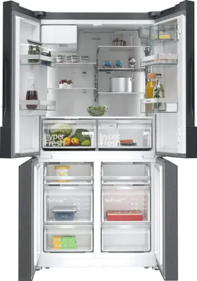 Produktbild von Siemens iQ500 KF96DAXEA, Freistehend, Amerikanische Tür, Schwarz, Edelstahl, 2 Tür(en), An Tür, 574 l