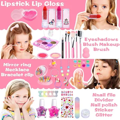 Imagen del producto de Kit de maquillaje para niños, de 34 piezas, con maquillaje lavable, en estuche, para niños a partir de 5 años