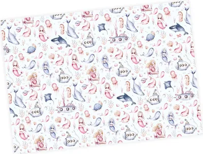 Produktbild von 5 Bögen Geschenkpapier Meerjungfrau - 1,60€/qm- 84,1 x 59,4 cm