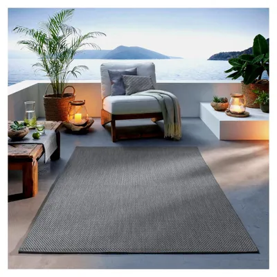 Produktbild von Outdoor Teppich I UV-beständig für Innen und Außen I Terrasse, Balkon, Garten, Wohnzimmer, Badezimmer, Küche, Flur Läufer | 240 x 340 cm Anthrazit