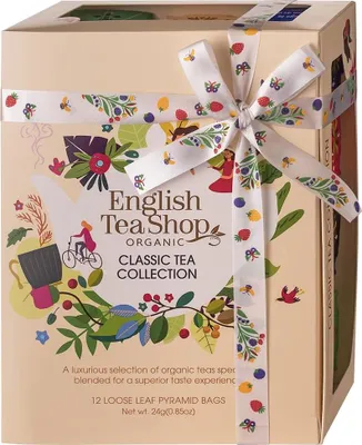 KOLEKCJA HERBAT I HERBATEK KLASYCZNYCH BIO PIRAMIDKI (CLASSIC BEŻOWE – 12 SMAKÓW) (12 x 2 g) 24 g - ENGLISH TEA SHOP ORGANIC