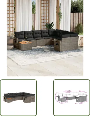 Produktbild von The Living Store 10-tlg. Garten-Sofagarnitur mit Kissen Grau Poly Rattan