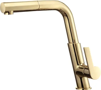 Immagine prodotto di Rubinetto da cucina, con erogatore estraibile, struttura in ottone, attacco G3/8, finitura dorata