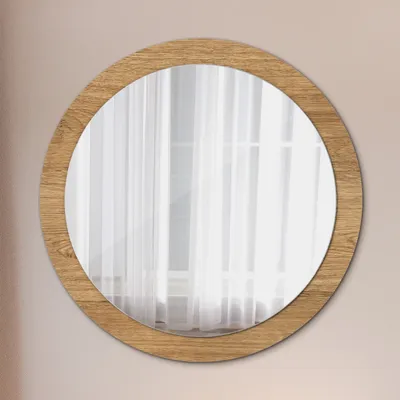 Produktbild von Runder Spiegel mit Modernem Aufdruck - Dekospiegel Wandmontage -Holz Textur- Ø90cm