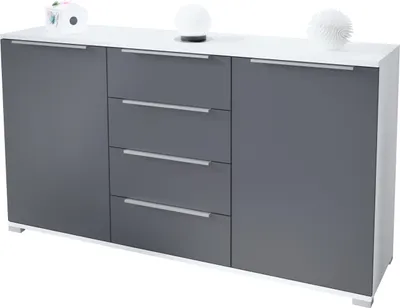 Produktbild von Vladon Sideboard Linio V1, Anrichte mit 2 Türen und 4 Schubladen, Weiß matt / Anthrazit matt (138,5 x 75,5 x 35 cm)