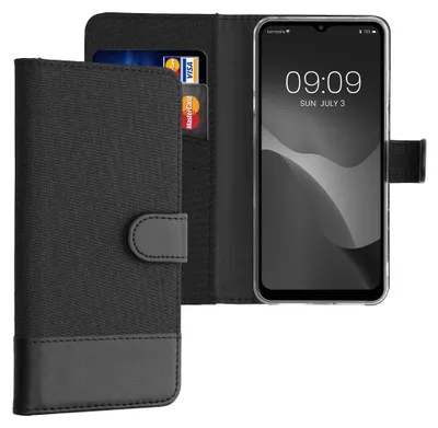 Produktbild von kwmobile Wallet Case kompatibel mit TCL 30 E / 30 SE - Hülle mit Ständer - Handyhülle Kartenfächer Anthrazit Schwarz