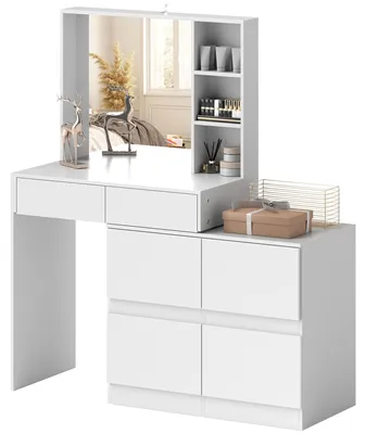 Immagine prodotto di Comò da trucco - Tavolino da trucco - Comò da toilette - Comò da trucco - Comò - Bianco - Grande specchio