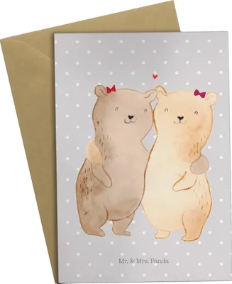 Produktbild von Mr. & Mrs. Panda Grußkarte Bären Schwestern - Grau Pastell - Geschenk, Beste Freundin, hochzeitskarten, babykarte, Sis, Sister, Schwesterherz, Schwester, weihnachtskarten