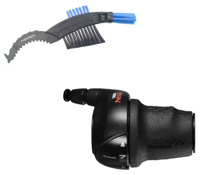 Produktbild von SHIMANO Nexus SL-C3000 Drehgriffschalter 7-Gang inkl. Schaltzug schwarz inkl. maxxi4you Fahrrad Kettenbürste