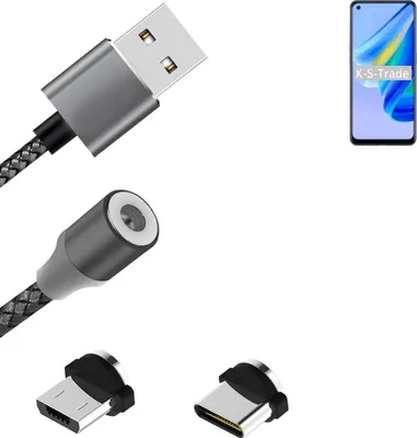 Produktbild von K-S-Trade Hochwertiges Magnet-Lade-kabel Sync-Kabel Daten-Kabel für Oppo Reno6 Lite mit USB-Typ-C-Anschluss und Micro-USB-Anschluss 2A bis zu 480mbps