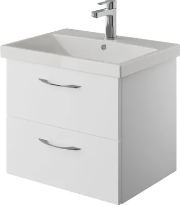 Produktbild von Badezimmer Waschtisch in weiß Glanz und Schneeweiß Glanz mit Keramik Waschbecken VILLATORO-66, B/H/T ca. 60/53,2/45 cm