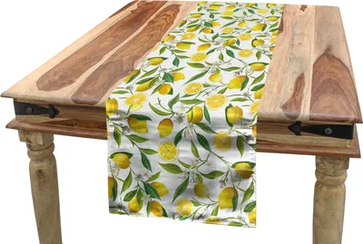 Obrázek produktu pro ABAKUHAUS Přírodní ubrus, Exotická zahrada, Jídelna Kuchyně Obdélníkový dekorativní ubrus, 40 x 225 cm, zelená bílá žlutá