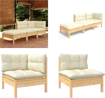 Produktbild von vidaXL 3 tlg. Garten Lounge Set mit Creme Kissen Massivholz Kiefer - Garten-Lounge-Set - Garten-Lounge-Sets - Gartenmöbel-Set - Gartenmöbel-Sets