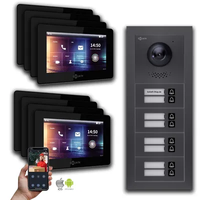 Produktbild von Goliath IP Video Türsprechanlage: 7-Zoll 8 Familienhaus, Smartphone App, Anthrazit : 7 Zoll Schwarz : Unterputzdose Monitor Farbe: 7 Zoll Schwarz Montage: Unterputzdose