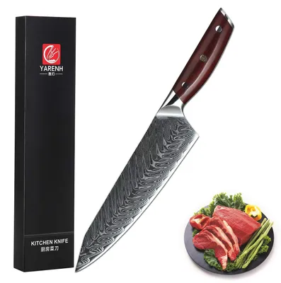 Damast-Kochmesser 20 cm, 67 Lagen, Dalbergia-Holzgriff