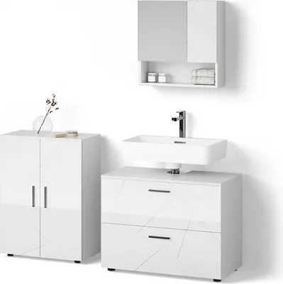 Immagine prodotto di Set mobili bagno Livinity Ronco Bianco lucido 3 pezzi, con base 80 cm, Model 52704