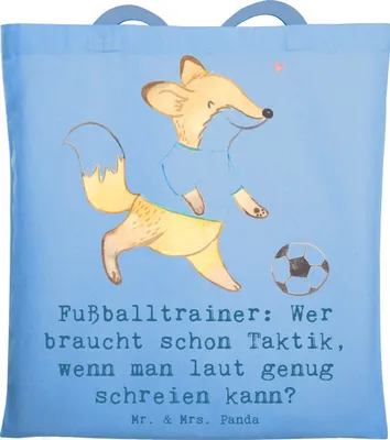 Produktbild von Mr. & Mrs. Panda Schultasche Fußballtrainer Motivation - Sky Blue - Geschenk, Laptoptasche, kreative Geschenke, Shopping Tasche, Spielerentwicklung, Jutebeutel, für