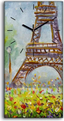 Produktbild von Küche Wohnzimmer Wand Leinwand Uhr 30x60 Gemälde Blumen Bäume Eiffelturm - schwarze Hände