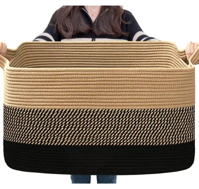 Productafbeelding van Opbergmand rechthoekig, 55 x 38 x 30 cm, zwart, jute, 65 liter
