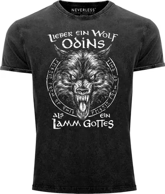 Produktbild von Herren Vintage Shirt Spruch Lieber ein Wolf Odins als ein Lamm Gottes Wikinger nordische Mythologie Neverless® schwarz XL